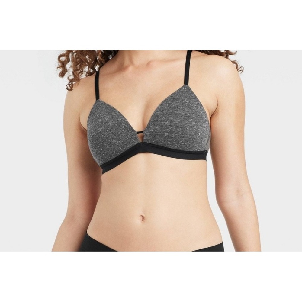 Auden Lightly Lined Wirefree Cotton Bra 34DD Gray Black Target NWT